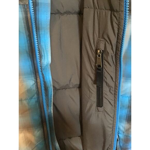 The North Face Puffer Down Vest Boys Size XL 18/20 Blue Plaid Full Zip Pockets - Picture 4 of 6